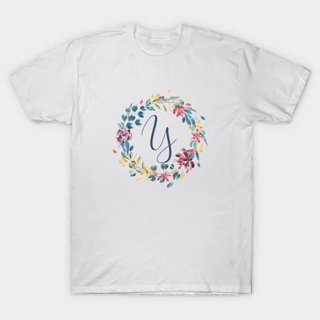 Floral Monogram Y Colorful Full Blooms T-Shirt by floralmonogram